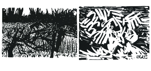 2 linos noir et blanc arbres